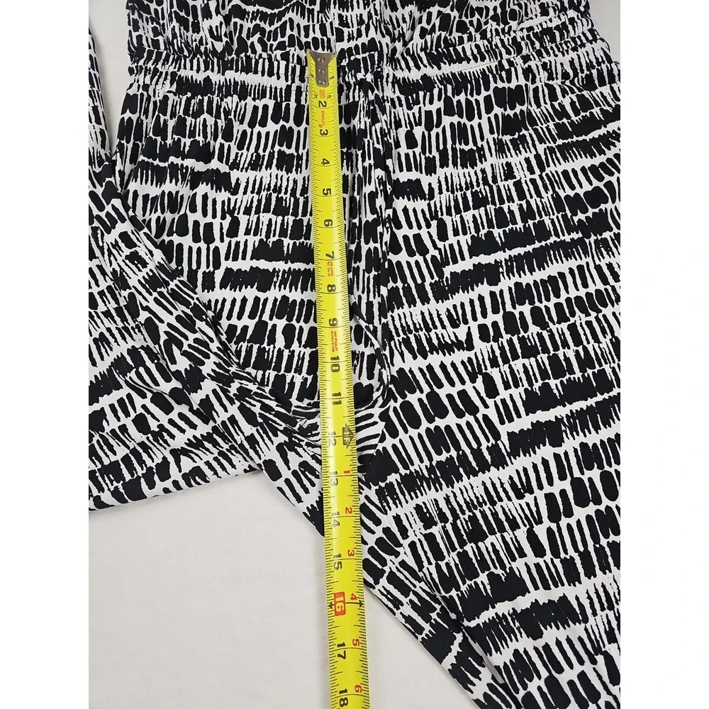 Calvin Klein Jumpsuit Women Size 12 Black & White Print Elastic Waist Drawstring